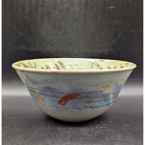 Vintage Studio Art Pottery Green Glaze Ceramic Console Fruit Bowl Signed 9.5"